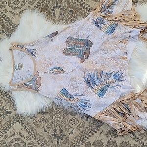 Vocal Western Fringw Rhinestone Top sz S